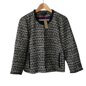 NWT J. Crew Sequined Metallic Black Boucle Tweed Jacket, size 8 petite